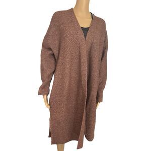 Terra Sky Brown Longline Open Front Knit Cardigan Sweater Women’s Size 1X